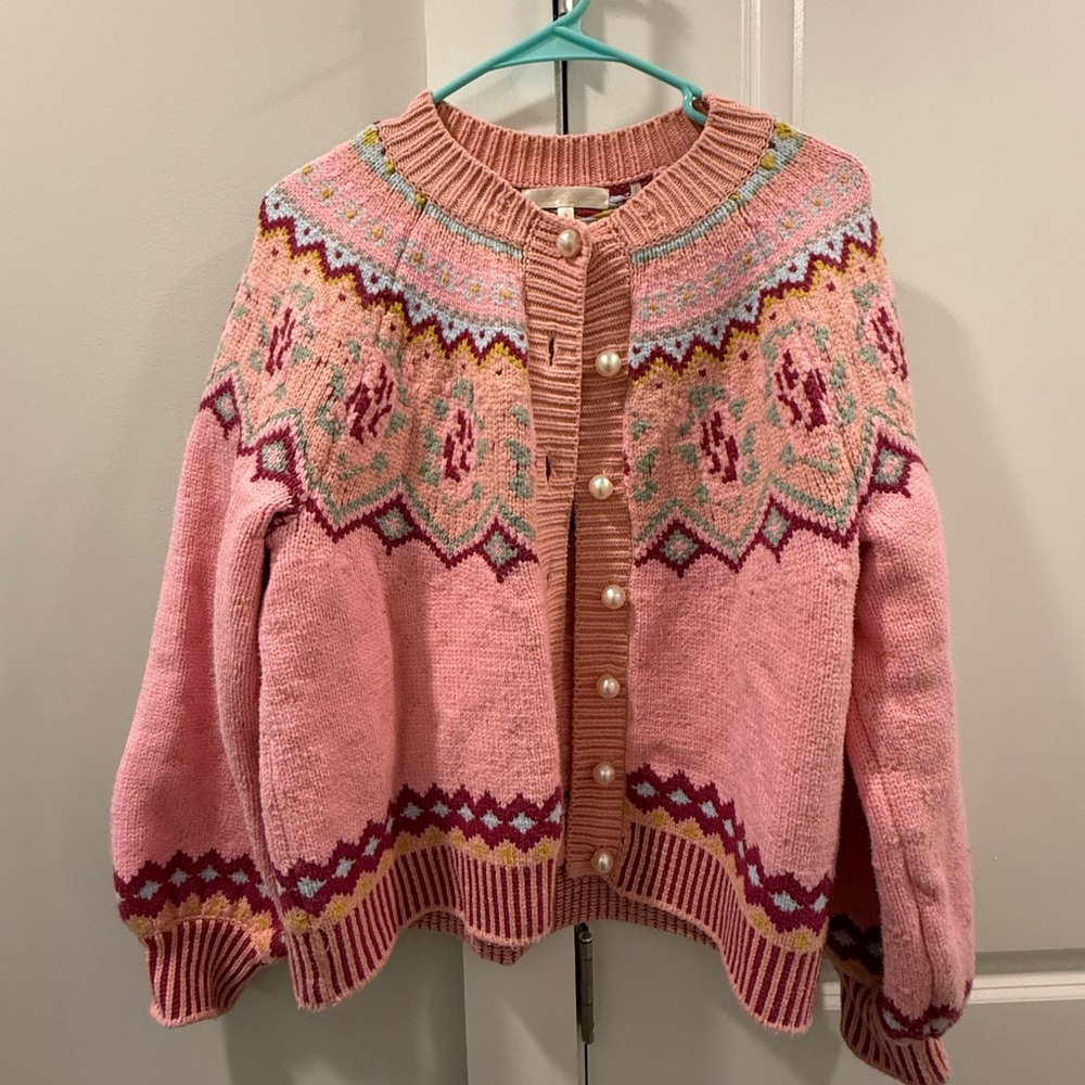 LoveShackFancy Honeypie Cardigan in Berry Smash - Picture 3 of 8
